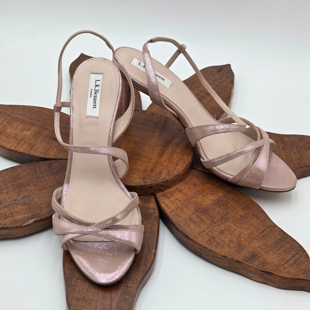 L.K. Bennett Women 40 Lourdes Slingback Strappy Heels Metallic Pink Leather